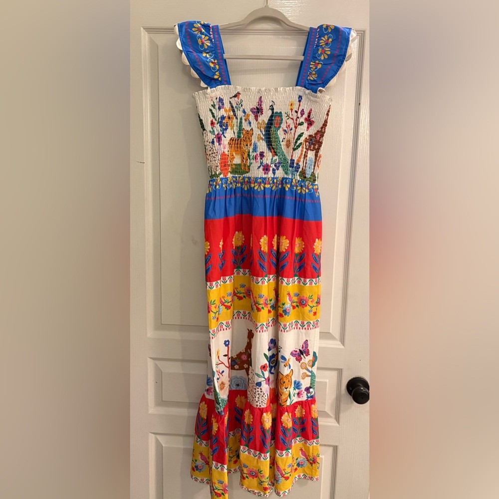 THML Tropical Animal Print Smocked Midi Dress Small Anthropologie NWT - Picture 8 of 16